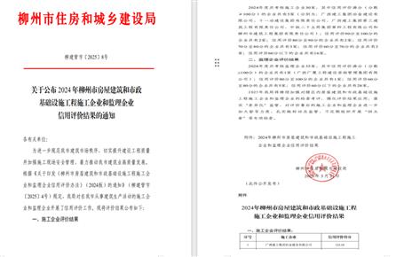 冶建位列榜首！2024年度柳州市施工企業(yè)信用評價結(jié)果公布